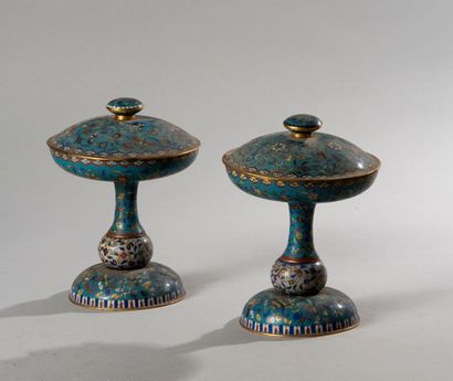 null Chine 

XIXe siècle

Paire de vases de forme dou en bronze et émail cloisonné

H...