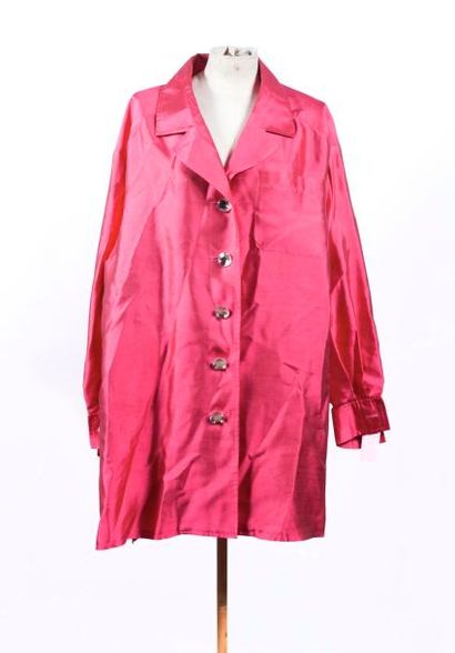 Inès de LA FRESSANGE Manteau en soie sauvage fuchsia, col cranté, simple boutonnage...