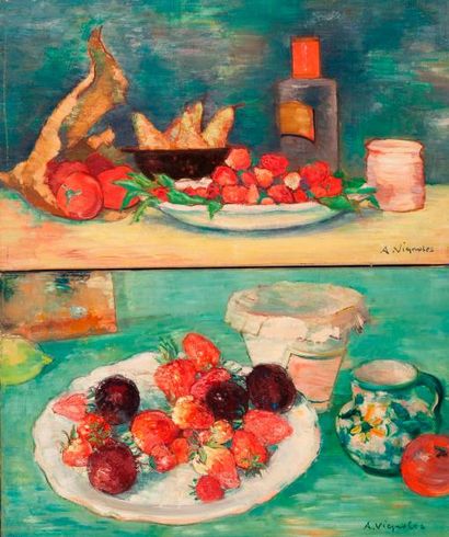 null André Vignole (1920 - 2017)

L’assiette de fraises - Fruits au pot à pharmacie

Paire...
