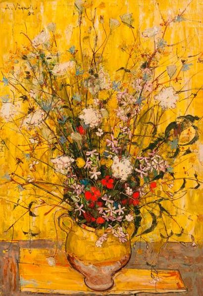 null André Vignole (1920 - 2017)

Vase de fleurs

Toile marouflée, signée en haut...