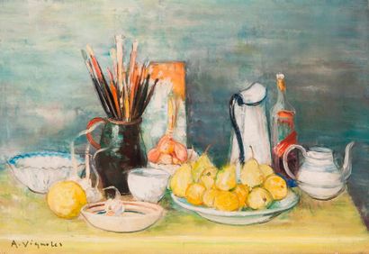 null André Vignole (1920 - 2017)

Les fruits jaunes

Toile, signée en bas à gauche.

24...