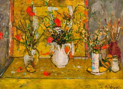 null André Vignole (1920 - 2017)

Nature morte aux bouquets de fleurs

Toile, signée...