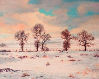 null André Vignole (1920 - 2017)

La plaine de Bazoches sous la neige

Toile, signée...