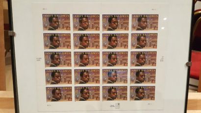 null Planche de 20 timbres "James Baldwin USA 37 " encadrée.