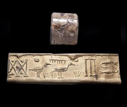 null LARGE CACHET ROYAL : sceau cylindre.

Stéatite.

Egypte, Ancien Empire.

Long....