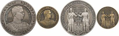 Roumanie, Carol II, centenaire de l'infanterie royale, lot de 2 médailles par Lavrillier,...