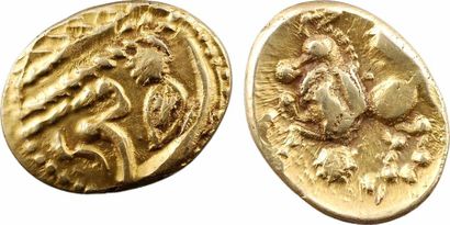 Bellovaques, statère d'or à l'astre, cheval à gauche, c.80-50 av. J.-C.