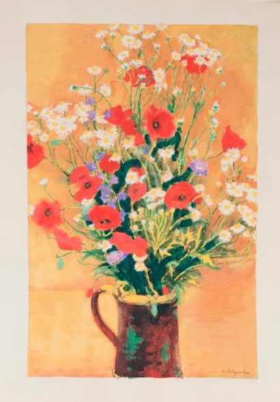 André Vignoles André Vignoles (1920 - 2017) Bouquet de fleurs des champs, gouache...