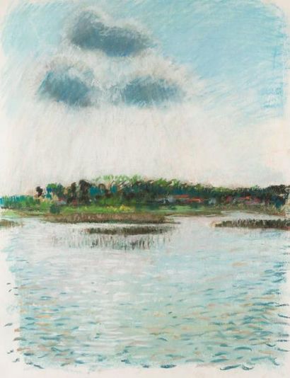 André Vignoles André Vignoles (1920 - 2017) Deux paysages, pastel sur papier. Haut....