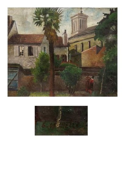 André Vignoles (1920-2017) Vue du clocher de Bergerac, huile sur toile, signé en...