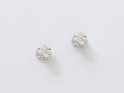 null Paire de clous d'oreilles en or gris 750, à décor de fleurette ornée de diamants...