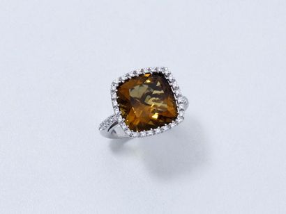 null ZOCCAI

Bague en or gris 750 millièmes, ornée d'une citrine taille coussin carrée...