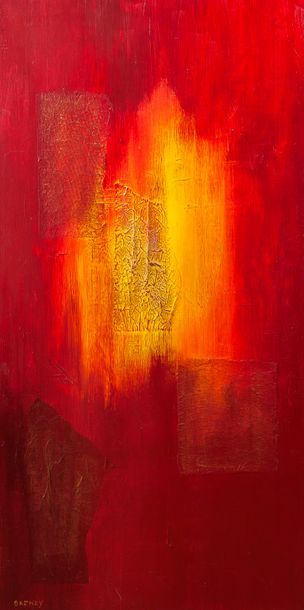 null BRENEY, composition contemporaine Rouge, signé en bas à gauche, 120 x 60 cm...