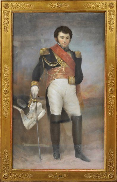 D'après CHAMPMARTIN Portrait du comte Louis-Henry Loison Pastel et gouache. 63 x...