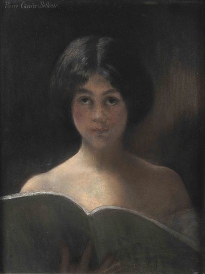 Pierre Carrier Belleuse (1851-1932/33) Femme à la lecture Pastel, signé en haut à...