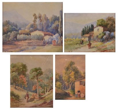 D. PELLERANO (XIXe-XXème siècle) Ensemble de quatre aquarelles :- Le petit rang,...