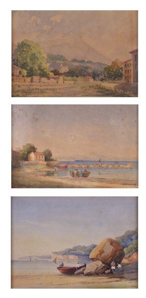 D. PELLERANO (XIXe-XXème siècle) Ensemble de trois aquarelles :- Retour de pêche,...