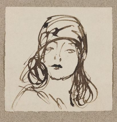 null 19083 Steinlen (atelier de) , jeune femme au foulard, encre et cachet de l'atelier....