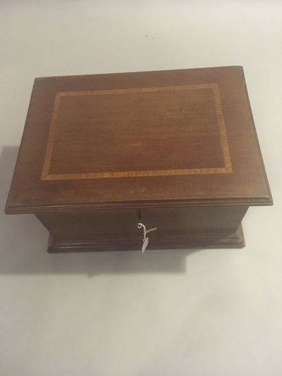 null Coffret à bijoux en bois de placage et marqueterie d’encadrement ; le couvercle...