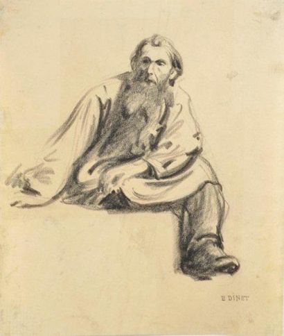 Etienne DINET (1861 - 1929) Portrait d'homme assis Fusain, signé en bas à droite...
