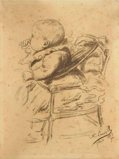 GOUPIL Léon Lucien (1834 - 1890) Portrait de bébé Fusain, signé en bas à droite,...