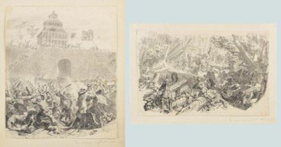 Fernand CORMON (1845 - 1924) Scène de bataille et Bataille de rue Plume, cachet du...
