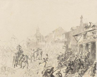 Fernand CORMON (1845 - 1924) Scène de bataille Plume, cachet du monogramme, 16,5...