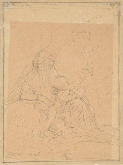 D. MAILLART Vierge à l'enfant Dessin à la plume 24,5 x 18 cm 