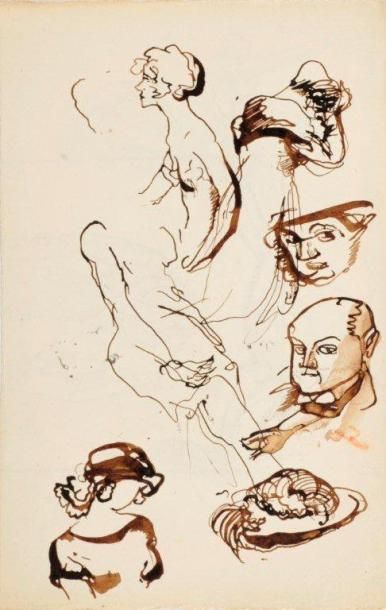 Attribué à Henri FARGE (1884-1970);Gaston VENTRILLON (1897 - 1982) Etudes de têtes...