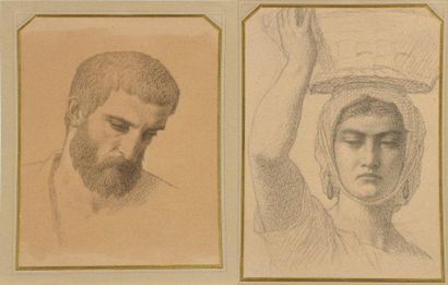 Emile SIGNOL (1804 - 1892) Portrait d'homme barbu et Femme italienne Ensemble de...