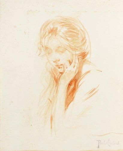 Paul CHABAS (1869 - 1937) Jeune femme pensive Aquarelle, cachet d'atelier en bas...