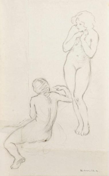 BOULIER Lucien (1882 - 1963) Deux nus de femmes 29,5 x 18,5 cm (pliures et assemblages...