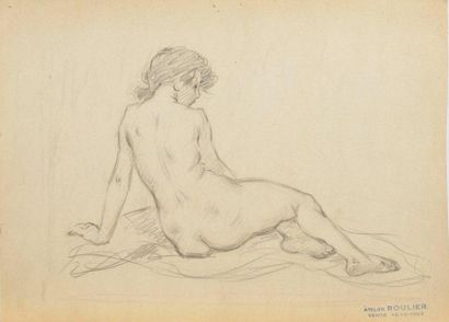 BOULIER Lucien (1882 - 1963) Deux nus assis Ensemble de deux dessins, l'un au crayon...