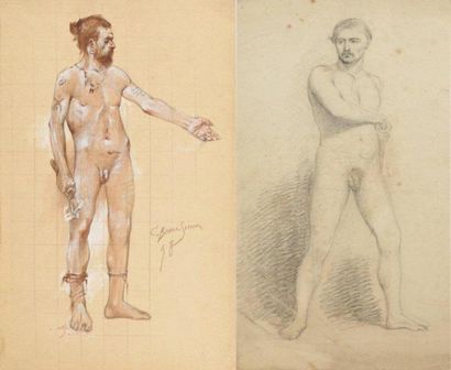 null Ensemble de deux nus : Anonyme, 2ème partie du XIXe siècle, Nu académique, crayon...