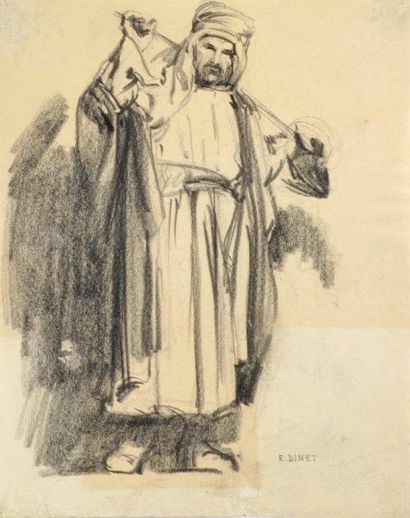Etienne DINET (1861 - 1929) Arabe Fusain, signé en bas à droite 28 x 22 cm. (légère...