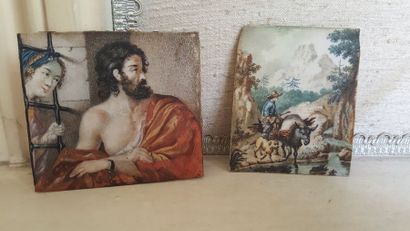 null Deux miniatures XIXe représentant un paysage et un homme en prison.