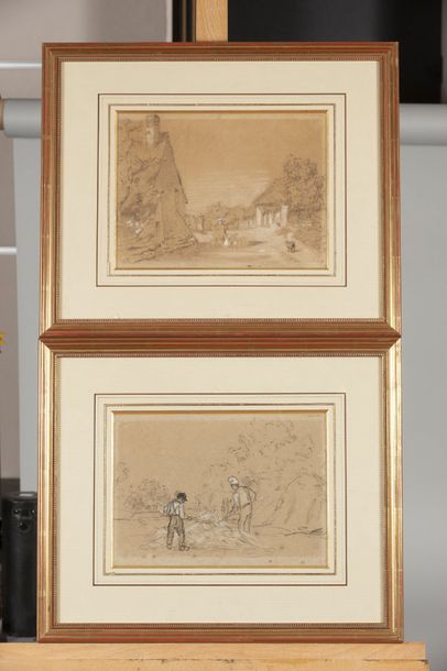 null Constant TROYON

(Sèvres 1810 – Paris 1865)

Paysans aux champs 

Crayon noir...