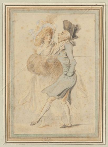null Attribué à Thomas ROWLANDSON

(1746 – 1827)

Un couple de promeneurs

Plume...