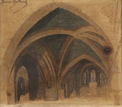 null James BERTRAND

(Lyon 1823 – Orsay 1887)

Intérieur d’église

Huile sur papier,...