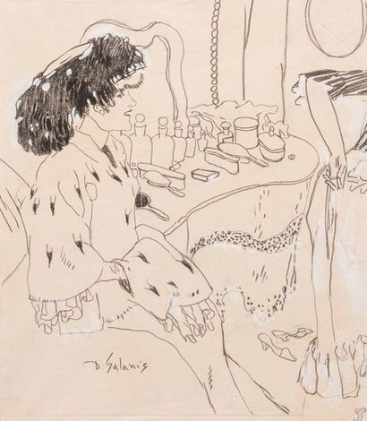 null Démétrios GALANIS (1879-1966), Portrait présumé de Coco Chanel. Crayon, signé...