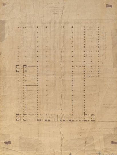 null Jacques Ignace Hittorff (1792-1867) plan de la gare du Nord, Crayon et encre,...