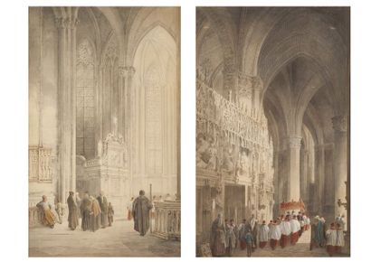 null A. CARDINAL. Intérieur de la cathédrale de Chartres et intérieur de la cathédrale...