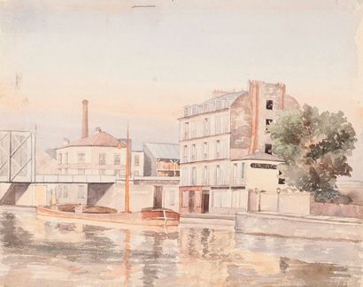 null Ecole moderne Pont Aquarelle 21 x 30 cm On y joint d’après Joseph Nigg (1782...