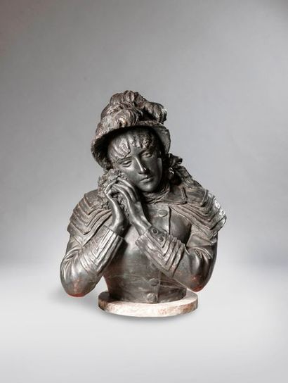 null ETTORE XIMENES (1855-1926) Buste d’élégante aux mains jointes. Sculpture en...