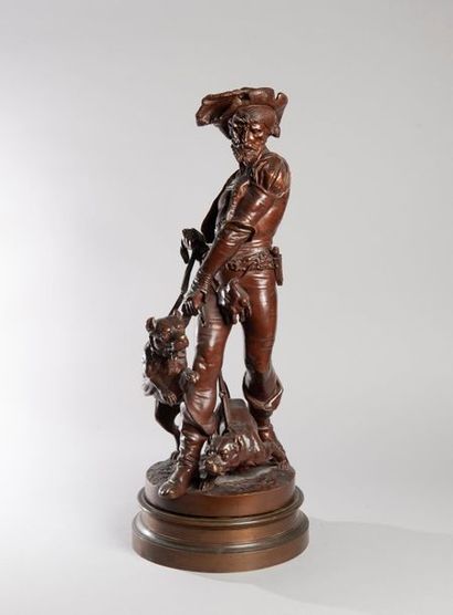null Henri Honoré PLÉ (1853-1922) Le Veneur Bronze patiné, signé sur la terrasse...