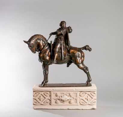 null CLEMENCIN Du Guesclin en armure sur son cheval Bronze signé sur la base, justifié...