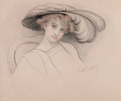 null Paul BERTHON (1872-1909) Portrait de son épouse, Renée Robine Dessin en couleur...
