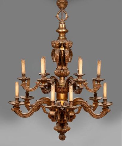 null D’APRES ANDRE-CHARLES BOULLE Lustre en bronze doré à douze lumières sur deux...