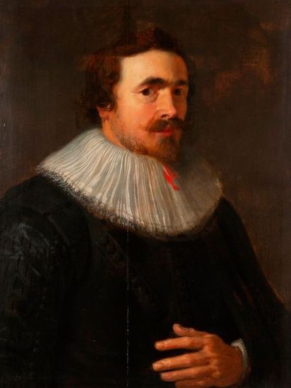 null Ecole FLAMANDE vers 1640 Portrait d’homme à la collerette Panneau parqueté 64...