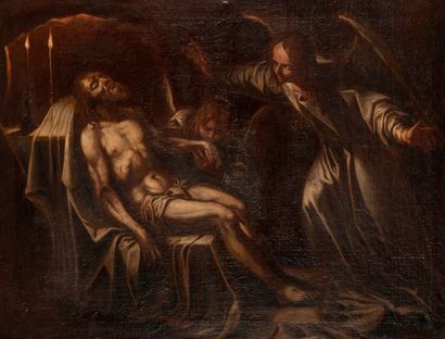 null Ecole espagnole XIXe siècle Lamentation Huile sur toile 70 x 92 cm